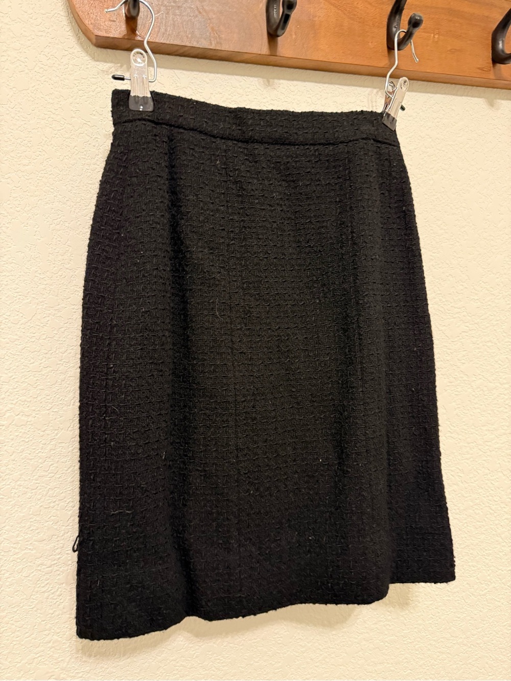 Vintage Chanel Boutique Black Tweed Wool Pencil Skirt FR 36
